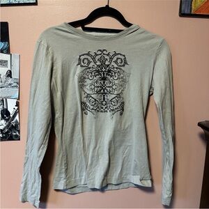 Gray Y2K Long Sleeve Top